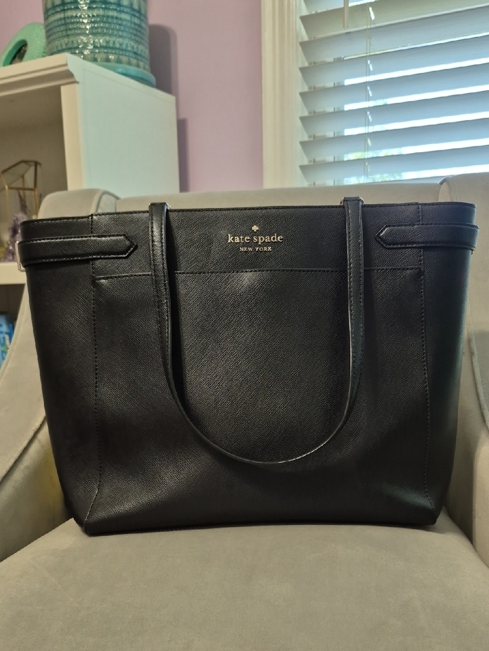 KATE SPADE Staci Large Black Leather Laptop Tote Bag